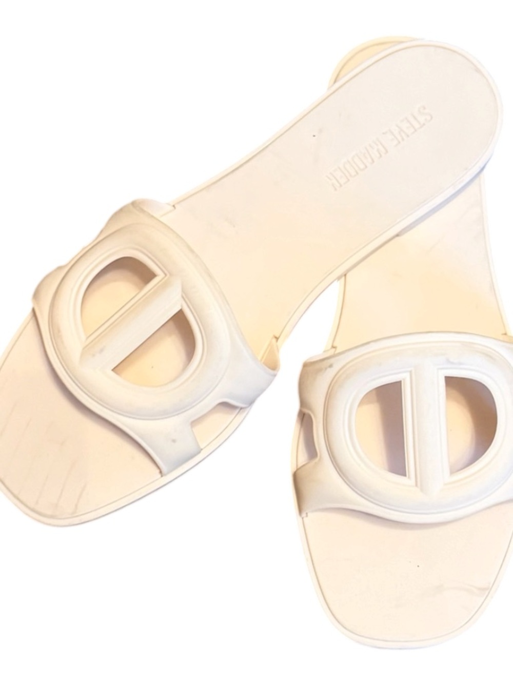 Steve Madden Cream Slip-On Logo Sandals
